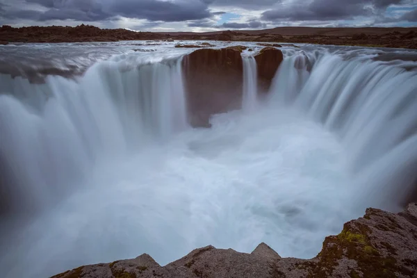 Hrafnabjargarfoss Καταρράκτης Χρυσά Σύννεφα Στον Ουρανό Ρέον Νερό Συλλαμβάνεται Από — Φωτογραφία Αρχείου