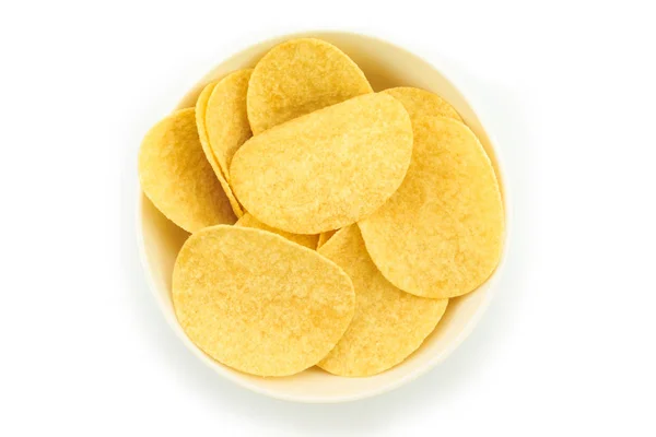 Potatis Chips Skål Vit Bakgrund — Stockfoto