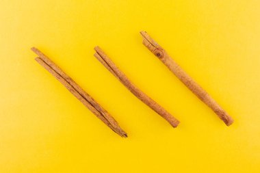 Sarı arkaplanda tarçın.