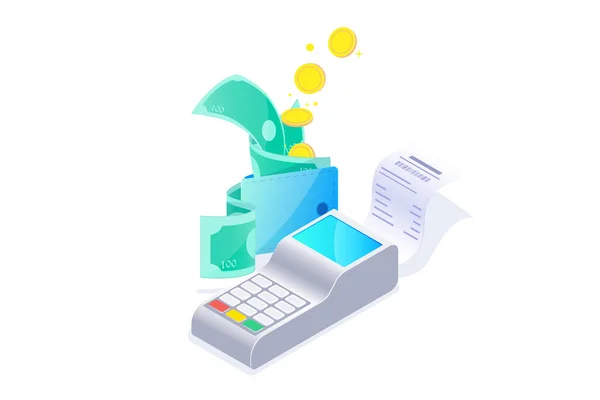 Veiligheid Betaling Met Credit Card Machine Concept Facturatie Transactie Verwerking — Stockvector
