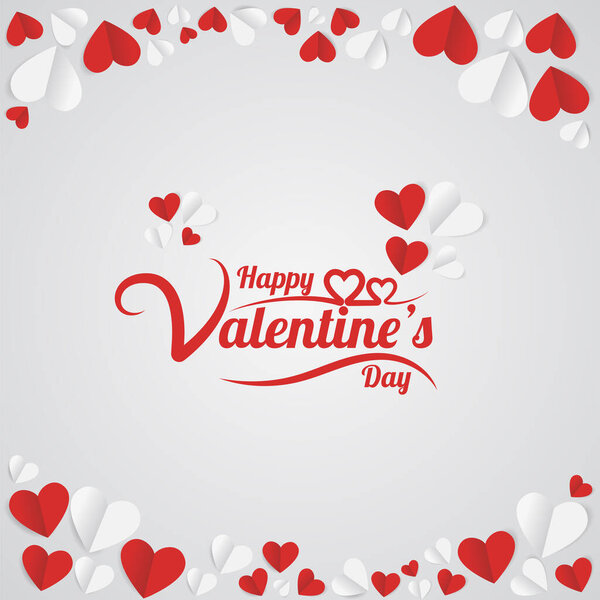 Valentine's day hand lettering abstract, element background with red and white heart paper. Vector illustration.