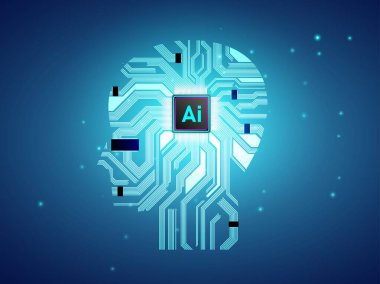 Artificial Intelligence CPU with brain concept, Ai computing with circuit board, machine learning clipart