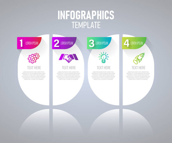 Infographics elements with 4 steps for presentation concept, graph of business planning, processing timeline. vector illustration.