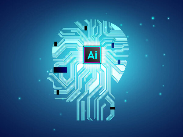 Artificial Intelligence CPU with brain concept, Ai computing with circuit board, machine learning