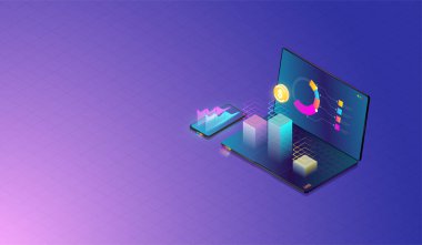 Veri analizi, araştırma, planlama, istatistik, finansal, bilgi ve dizüstü bilgisayar ve mobil konsept yönetimi. Vektör