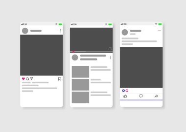 Modern Sosyal Medya yeni besleme, beyaz arkaplan vektörü üzerinde post ve ana sayfa modellemesi.