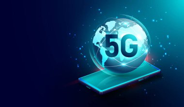 Akıllı telefon kavramında 5G ağ kablosuz bağlantısı, küresel ağ interneti ve bu görüntünün Vector. Elementi Nasa tarafından desteklenmektedir.