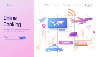 İnternet üzerinden akıllı telefon konsepti ve yaz tatili vektörü üzerinden seyahat edin.