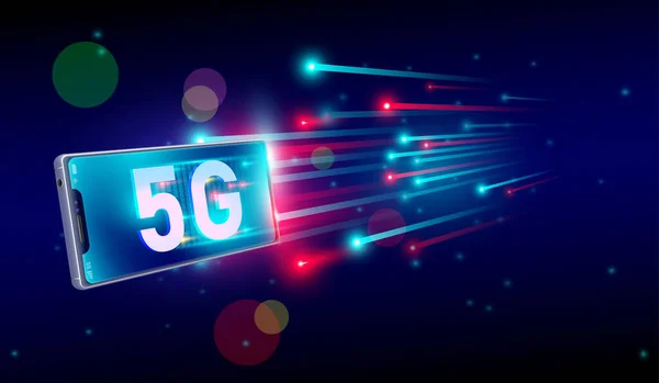 スマートフォンのコンセプトと5Gインターネット最速接続 インターネットの第5世代 5Gネットワークインターネットワイヤレスの速度 ベクトル — ストックベクタ