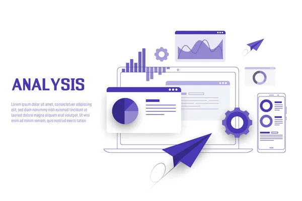 Mobile Und Laptop Datenanalyse Forschung Planung Statistik Finanz Infografik Management — Stockvektor