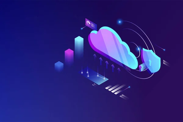 Concepto Isométrico Computación Datos Nube Tecnología Almacenamiento Datos Línea Nube — Archivo Imágenes Vectoriales