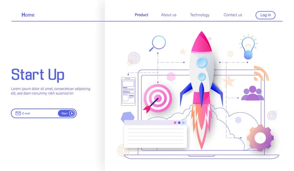 Lanzamiento Cohetes Para Apuntar Éxito Los Ingresos Concepto Moderno Diseño — Vector de stock