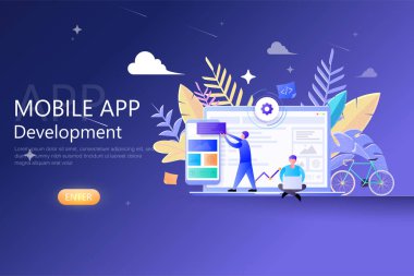 Mobil Uygulama Geliştirme Web şablonu için Modern Düz Tasarım, Mobil uygulama üzerinde çalışan geliştiriciler, Yazılım prototipi ve test platformu, uygulama oluşturma