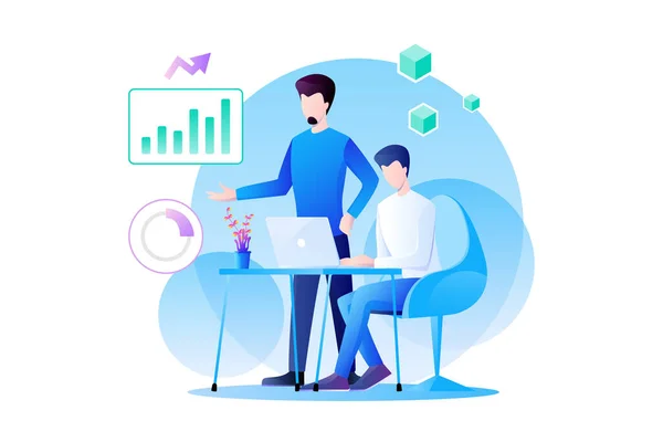 Businessman Teamwork Working Analytics Marketing Product Graph Information Data Analysis — Stock Vector