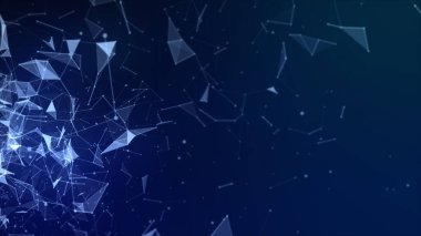 Soyut yüksek teknoloji kavramı. düşük poligon arkaplan, çizgiler ve noktalar veri bağlantısı, koyu mavi arkaplan üzerinde çokgen şekli