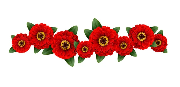 Γιρλάντα κόκκινη Ζίννια λουλούδια — Φωτογραφία Αρχείου