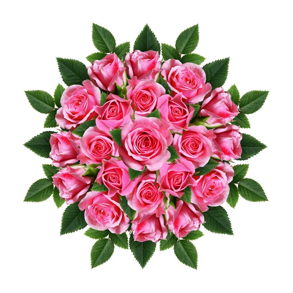 Geordneter runder Strauß rosa Rosenblüten und Knospen — Stockfoto