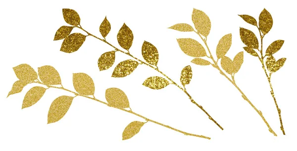 Golden textured twigs with leaves — Stock Photo, Image