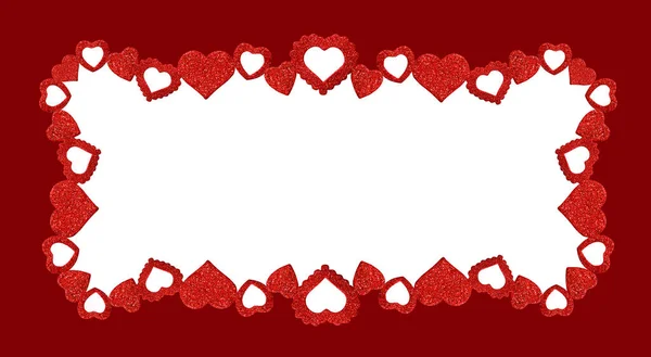 Frame Glitter Hearts White Red Background — Stock Photo, Image