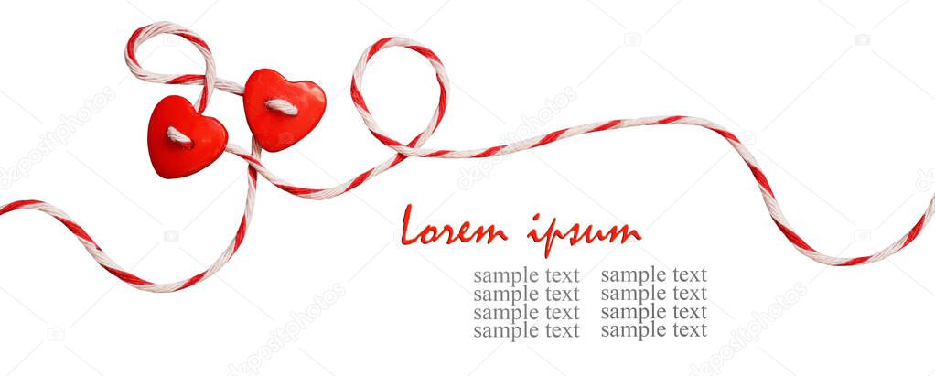Two hearts tied with rope isolated on white for Valentine's Day