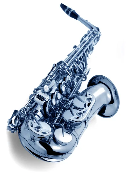 Blues saxophone di atas putih — Stok Foto