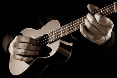 müzisyen oyun siyah ukulele, Sepya Görüntü