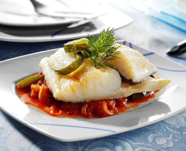 Codfish basque style recipe — Stock Photo, Image