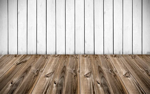 Parede branca com piso de madeira — Fotografia de Stock