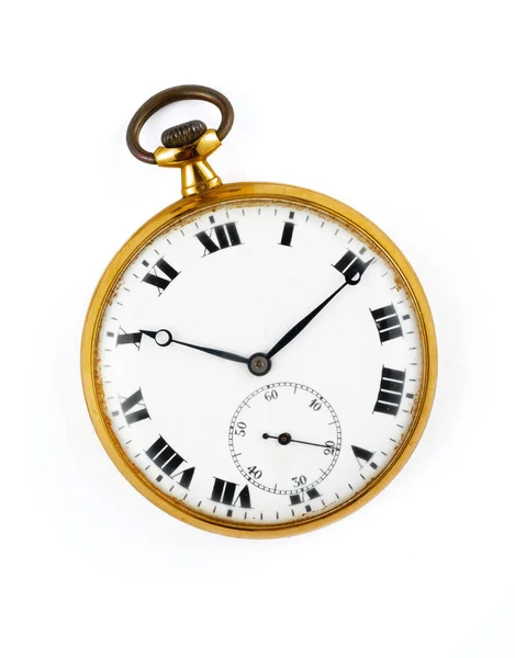 Velho relógio dourado isolado — Fotografia de Stock