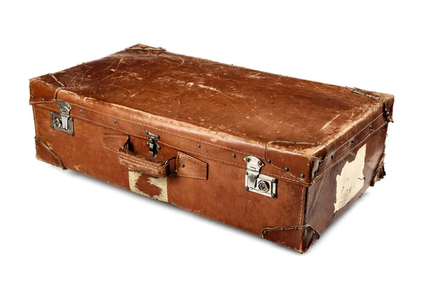 Изолированный старинный кожаный багаж — стоковое фото