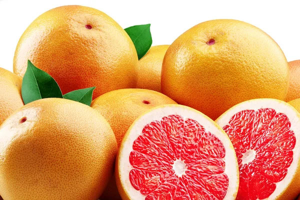 Rózsaszín Grapefruit Felezett Grapefruit Fehér Alapon — Stock Fotó
