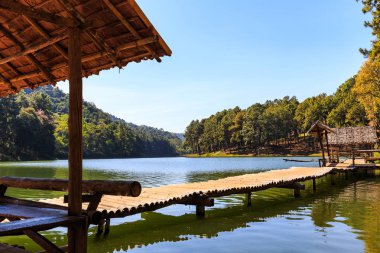 Bambu Köprüsü ve kulübe göl ve kamp site