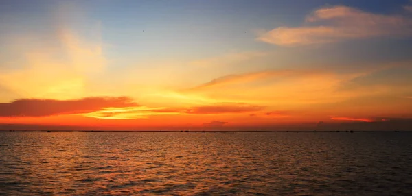 Panoramablick auf Sonnenuntergang über Muschelfarm — Stockfoto