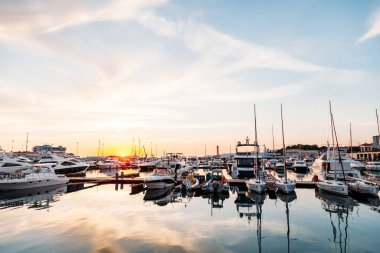 SOCHI, RUSSIA - June 5, 2018: luxury view -  yachts in sea at sunset