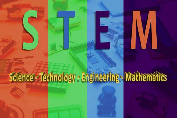 Inscription steam science, technology, engineering and Mathematics. robotics programming circle occupation children\'s robot program. Robotics and electronics. Lab in the school. STEM and STEAM education for kids