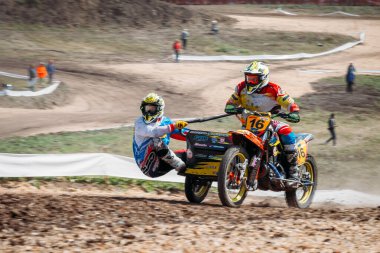 Lebedyanka, Rusya - 25 Ağustos 2019: Rus Motokros Şampiyonası, motosiklet ve motosiklet yarışları off-road off-country.