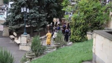 Essentuki, Rusya - 9 Mayıs 2019: Dini tören, Hıristiyanlık töreni, kilise ayini. Rahipler geçit törenine gider. Hıristiyanlık kavramı