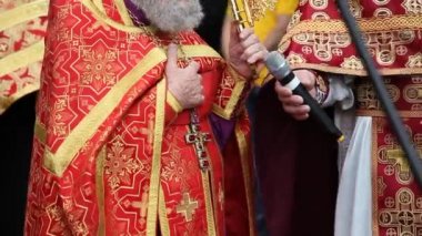 Essentuki, Rusya - 9 Mayıs 2019: Dini tören, Hıristiyanlık töreni, kilise ayini. Rahipler geçit törenine gider. Hıristiyanlık kavramı
