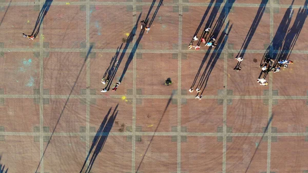 Subir Drone Sobre Área Com Andando Sobre Seu Povo Verão — Fotografia de Stock