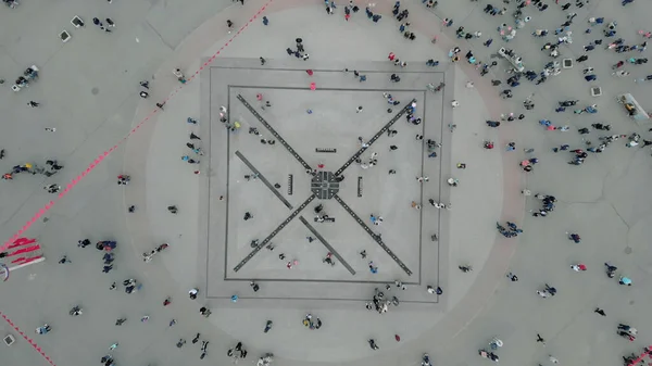 Aerial Top View People Walking Square — 스톡 사진