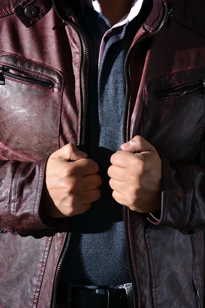 Modern red leather jacket for men — Stock Photo, Image