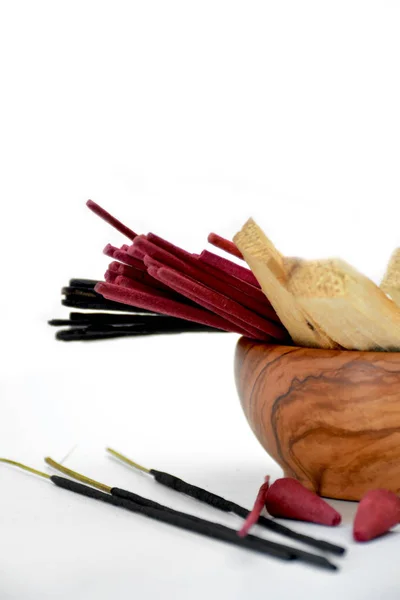 Several types of incense on a bowl — Stock Photo, Image