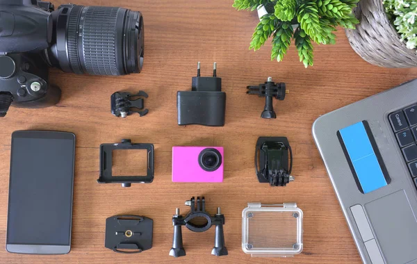 Azione della fotocamera con i loro accessori — Foto Stock