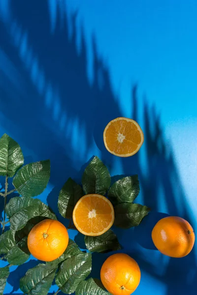 Oranges on a blue background — Stock Photo, Image