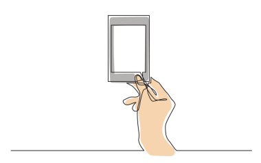  continuous line drawing hand holding picture frame, vector illustration