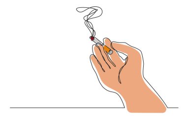 continuous line drawing hand holding smoking cigarette, vector illustration