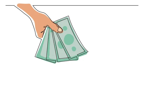 Línea Continua Dibujo Mano Dando Billetes Dinero Ilustración Vectorial — Vector de stock