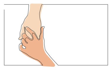 continuous line drawing holding hands together , vector illustration