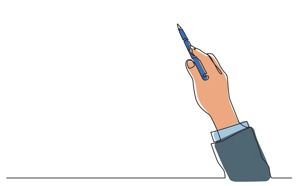 Continuous Line Drawing Hand Pointing Pen Vector Illustration — Stok Vektör