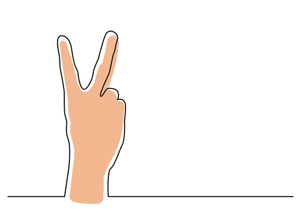 Kontinuerlig Linje Ritning Hand Visar Seger Tecken Vektor Illustration — Stock vektor